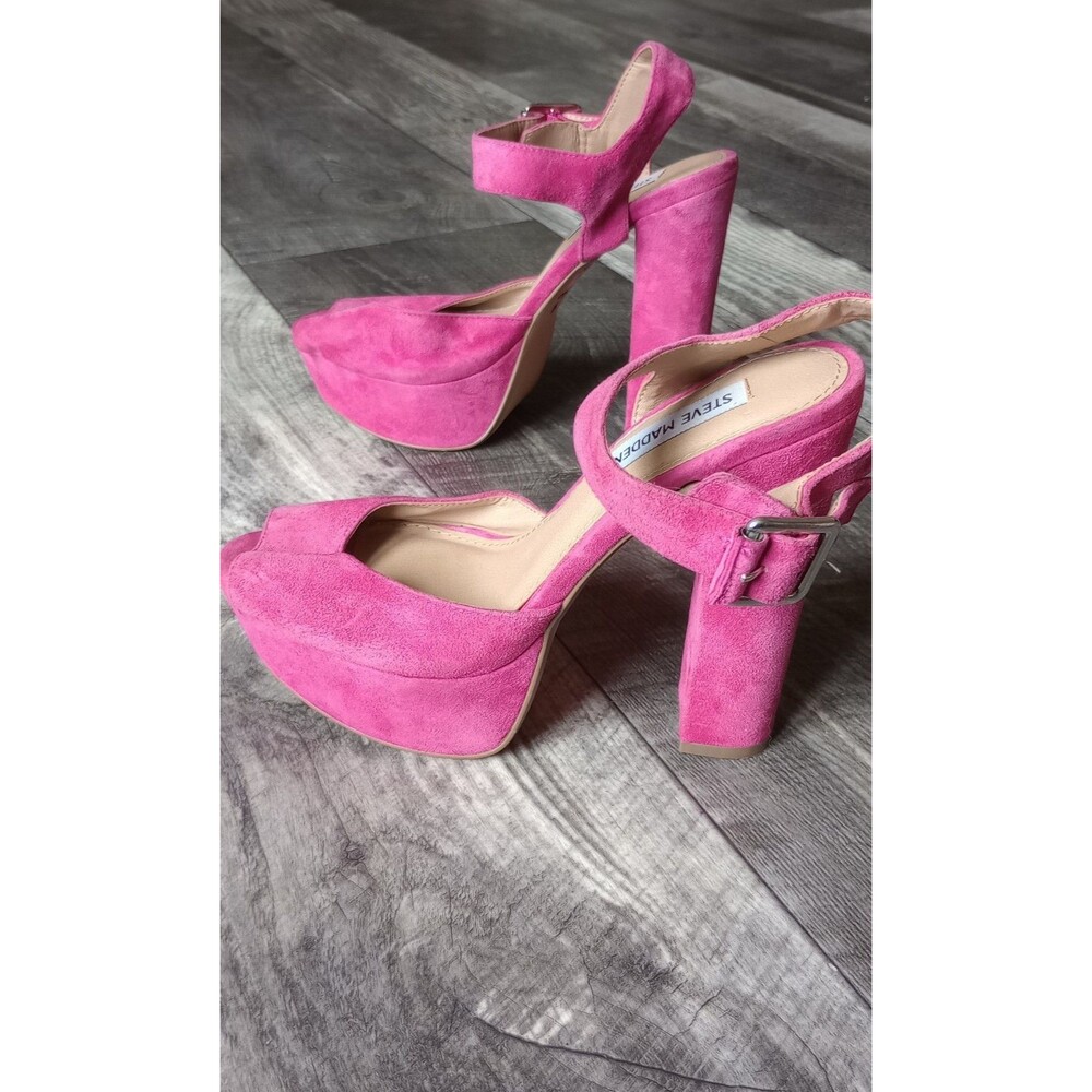 Steve Madden Women's 7.5M Jillyy Pink Suede Block Platform Heels